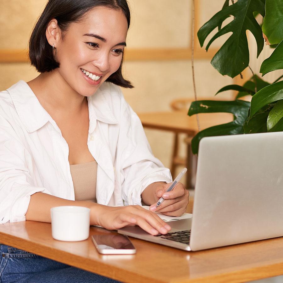 woman assessment coffee shop